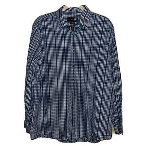 J Ferrar Mens Size Large Blue Checkered Stretch Slim Button Up Shirt Long Sleeve